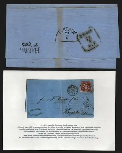 B11761 Brief Württemberg 28c gepr. Heinrich BPP Stuttgart nach Hayda Böhmen 1864
