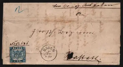 B11815 Brief Baden 25a 1869 Monat kopfstehend eingesetzt