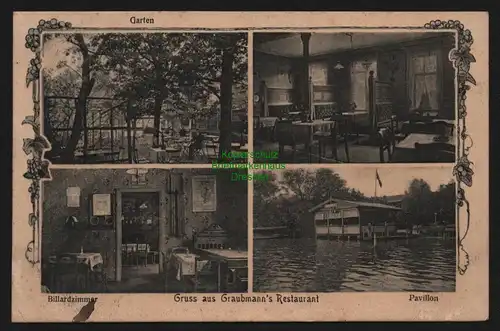 148027 AK Röbel 1913 Graubmann´s Restaurant Billard Zimmer Pavillon