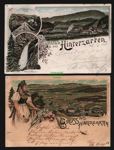 148272 2 AK Hinterzarten Litho 1896 Gasthaus zum Rössle Schwarzwaldtracht