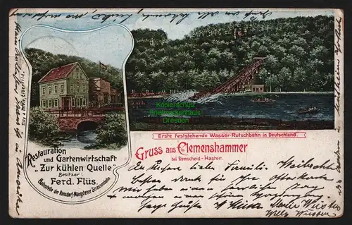 148083 AK Clemenshammer bei Temscheid Hasten Restauration Gartenwirtschaft 1904