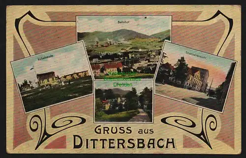 148049 AK Dittersbach 1909 Bahnhof Kolbebaude Neuhaus Bahnhpost Breslau -