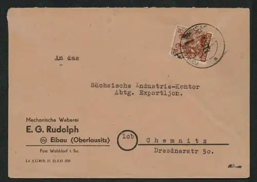 h5166 SBZ Handstempel Bezirk 14 Brief Walddorf 25.6. Weberei Rudolph n. Chemnitz