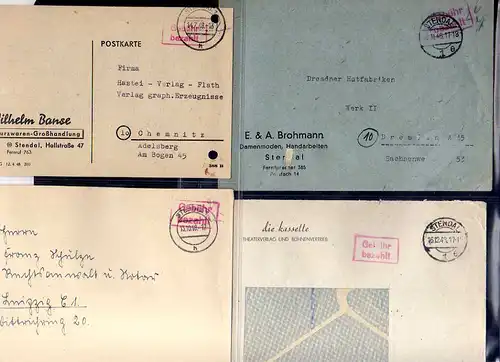 B775 10x SBZ Brief Karte Gebühr bezahlt 1945 Stendal Finanzamt Hoheitszeichen au