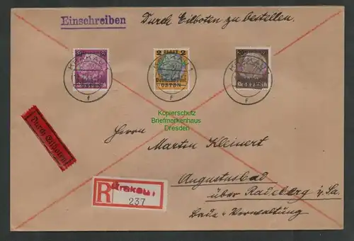B6908 R-Brief Eilboten Generalgouvernement 5 11 13 1940 Krakau n Augustusbad