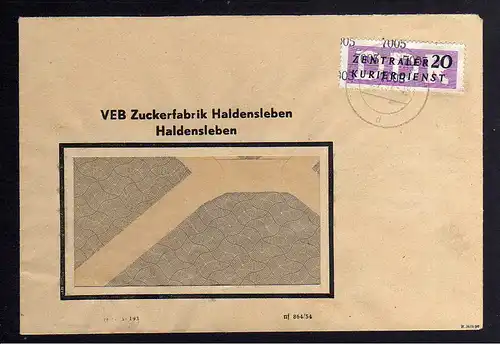 B1897 DDR ZKD 11 Kontrollnummer 7005 Brief Haldensleben geprüft BPP VEB Zuckerfa