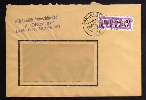 B1715 DDR ZKD 15 Kontrollnummer 1608 Berlin Brief ZKD 163 VEB Grossdrehmaschinen