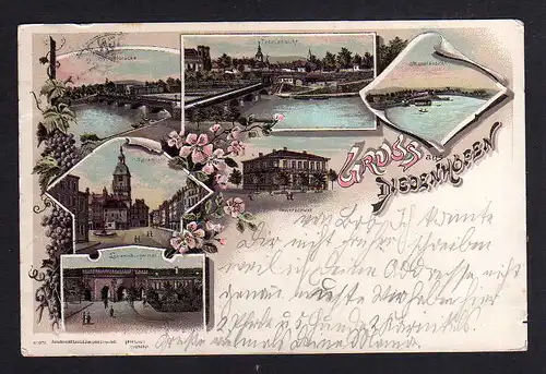 99973 AK Diedenhofen Thionville 1897 Litho Markt Moselbrücke Gouvernement
