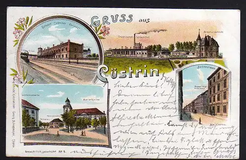 81605 AK Küstrin Cüstrin Litho 1898 Bahnhof Schlachthof Berliner Str. Hotel