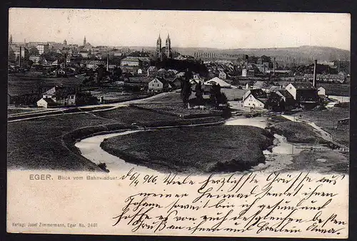 60118 AK Eger 1906 Panorama gelaufen Sandau b. Eger Cheb
