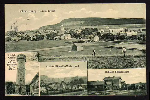 47150 AK Scheibenberg Bahnhof Viadukt Mittweida 1909