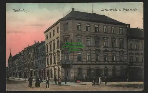 146884 AK Oschatz 1908 Lutherstraße u. Promenade Bäckerei Ernst Fröhlich