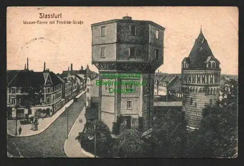 143175 AK Staßfurt Wasser Türme mit Friedrich Straße 1925