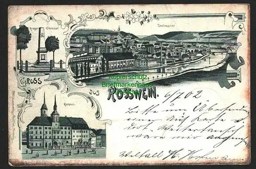 143274 AK Rosswein Litho 1902 Rathaus Krieger Denkmal Panorama
