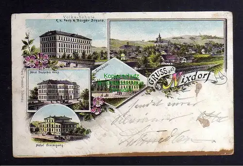 126599 AK Nixdorf Volksschule Hotel Freischütz Turnhalle 1898