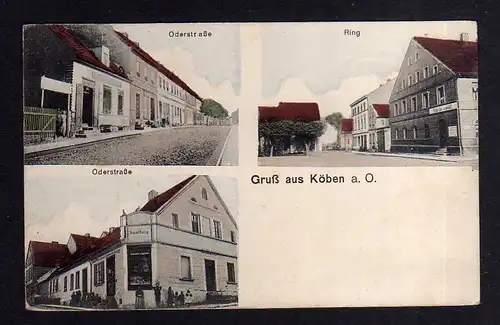 108598 AK Köben a. O. um 1910 Oderstraße Ring Geschäft Wuttig