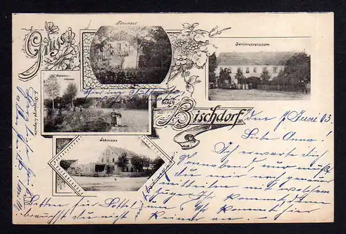 108442 AK Bischdorf bei Reisicht Kr. Goldberg 1903 Schule Schmiede Gasthaus Geri