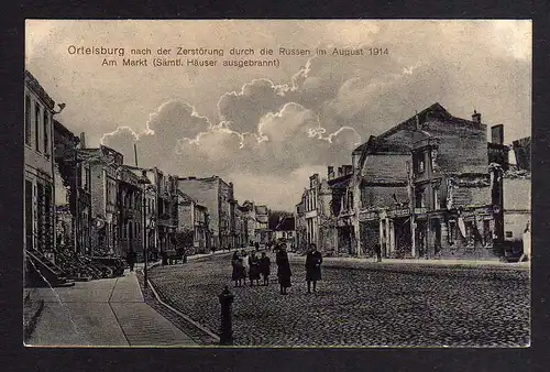 107960 AK Ortelsburg Ostpreußen 1915 zerstörte Häuser Am Markt  Feldpost