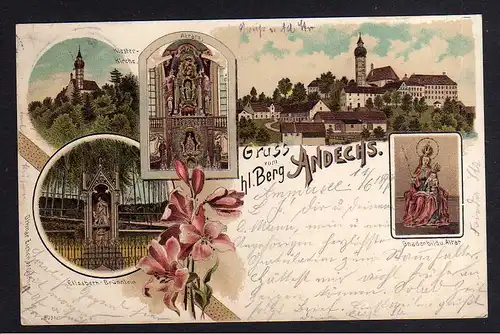 106253 AK Andechs 1899 Litho Gruss vom Heiligen Berg Kloster Kirche Altar Gnaden