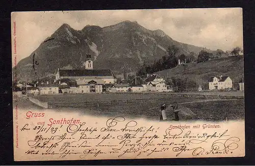 106276 AK Sonthofen mit Grünten 1899 Feld Bauer Kirche