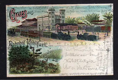 105421 AK Kohlfurt Litho 1900 Bahnhof Gleisseite Züge Reh Hirsch