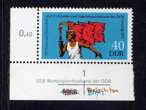 1052 DDR 1977 2246 Teil DV ** mit Farbvermerken Turn- und Sportfest; Kinder- und