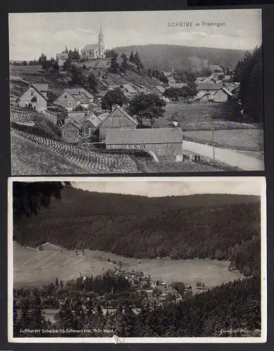 104261 2 AK Scheibe in Thüringen Ort Kirche 1910 Oberes Schwarzatal 1936 Fotokar