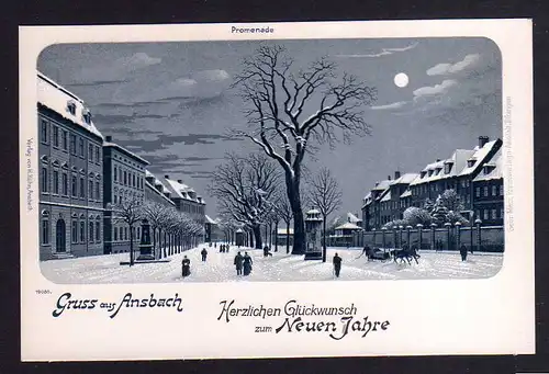 103998 AK Winterlitho Ansbach Promenade um 1900