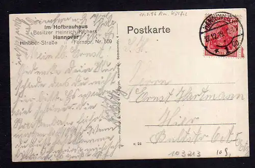 103213 AK Hannover Im Hofbrauhaus Gaststätte 1919 Hinüber Straße