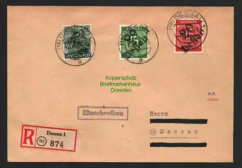 h6034 SBZ Handstempel Bezirk Brief 20 / 29 / 2° Dessau Brief Ziffer 15 II 45