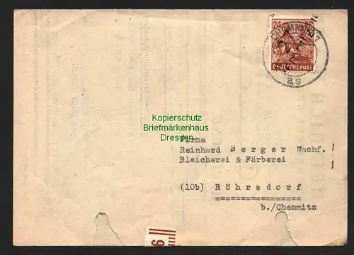 h5966 SBZ Handstempel Bezirk Chemnitz Brief 28.6.48 24 Pfg Faltbrief Rechnung