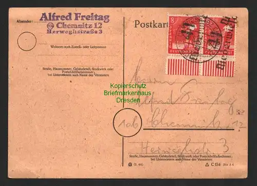 h6122 SBZ Handstempel Bezirk 41 Niederwiesa 2x 8 Pfg. Postkarte 29.6.48