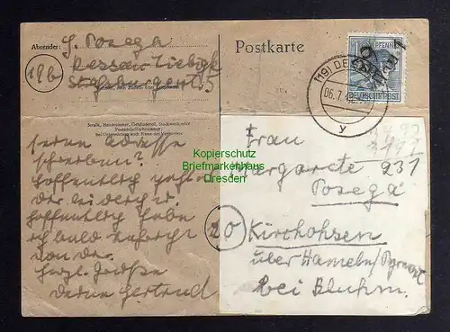 h3232 SBZ Bezirkshandstempel Bezirk 29 Dessau 1 6.7.48 Postkarte gepr. BPP