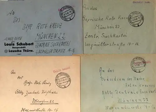 B997 4x SBZ Brief Gebühr bezahlt 1946 Lauscha Thüringerw. an Zentrale Suchkartei