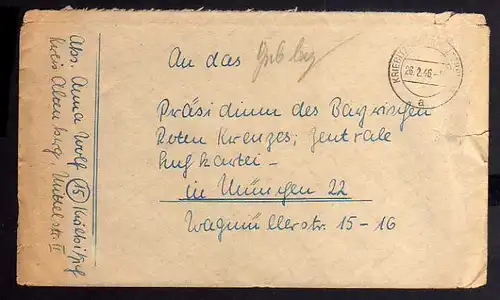 B992 SBZ Brief Gebühr bezahlt 1946 Kriebitzsch Kr. Altenburg an Zentrale Suchkar
