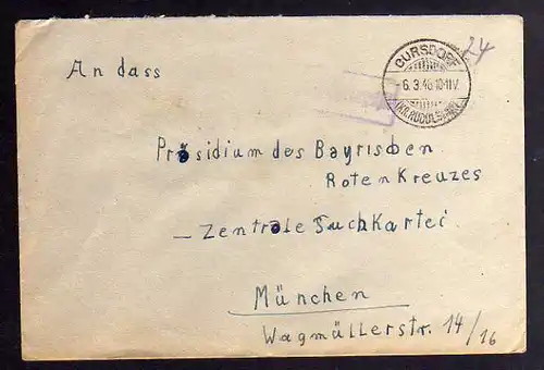 B897 SBZ Brief Gebühr bezahlt 1946 Cursdorf Kr. Rudolstadt an Suchdienst München