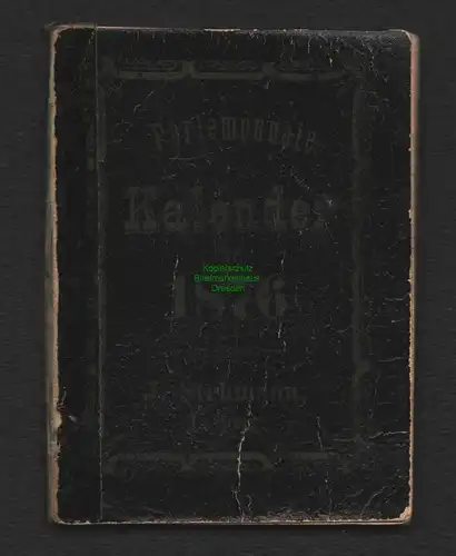 B8437 Portemonnaie Taschen Kalender 1876 J. Stehmann Leipzig Druck R. Schmidt