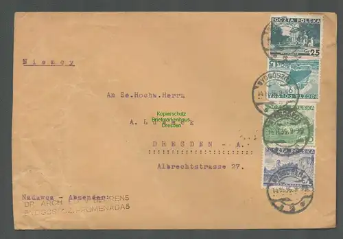 B6629 Brief Polen 1936 Bydgoszcz Vignette Opfert Die Deutsche Nothilfe Brüder
