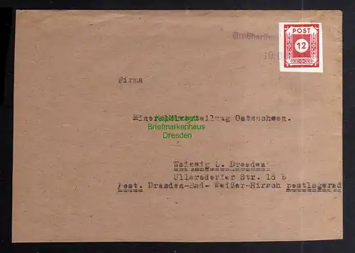 B3413 Brief Ostsachsen 46 Aa Notstempel Großharthau 1945