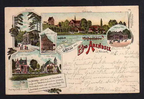 97765 AK Arendsee Altmark Altmark Litho Schützenhaus Schule Kurhaus Reip 1900