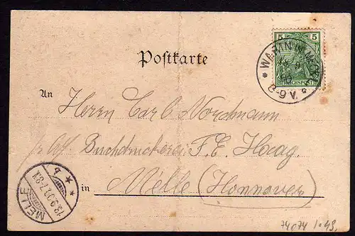 74074 AK Warin i. M. Bahnhof Gasthaus Post Telegraph Rathaus Kr. Sternberg 1900