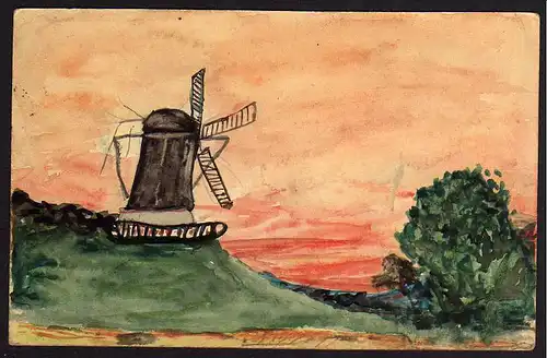 66501 AK Großröhrsdorf 1918 Windmühle handgemalt Mole