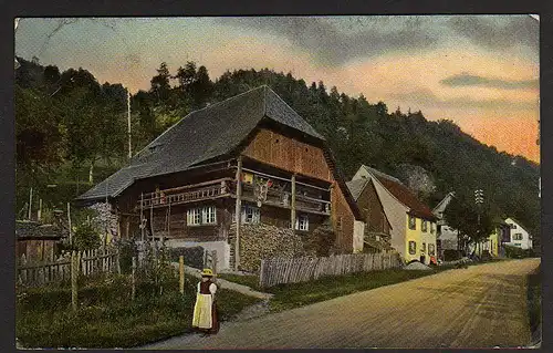 35061 AK Häuser im Schwarzwald Frau in Tracht Guben 1913