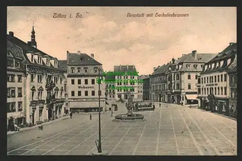 143945 AK Zittau i. Sa. Neustadt m. Herkulesbrunnen Weberei Steudtner 1912 Hotel
