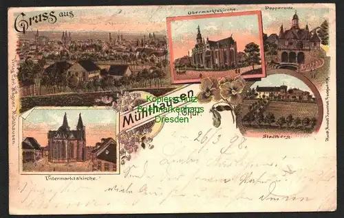 143310 AK Litho Gruss aus Mühlhausen i. Thür. 1898 Kirchen Popperode Stadtberg