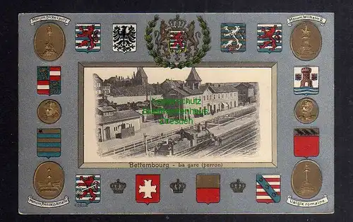 129536 AK Bettemburg Bahnhof la Gare (perron) Wappen Prägekarte um 1910