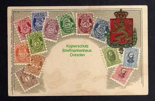 129540 AK Philatelie Postkarte Norwegen um 1905 Wappen geprägt