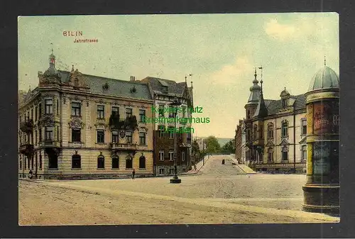127348 AK Bilin Jahnstrasse um 1910 schöne Litfaßsäule