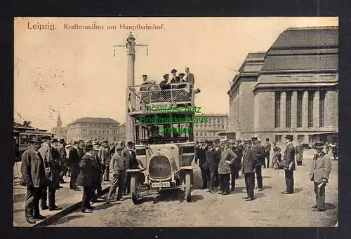 127303 AK Leipzig 1913 Kraftomnibus Dürkopp am Hauptbahnhof Linie Ausstellung