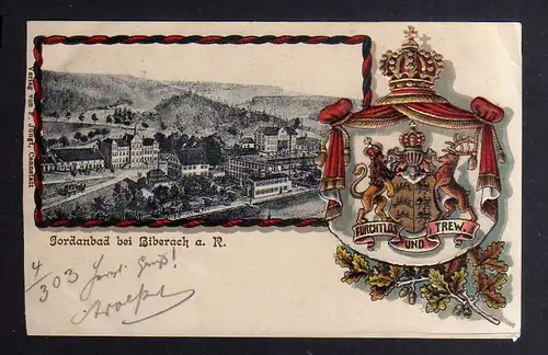 127290 AK Jordanbad bei Biberach a. R. 1903 Wappen aufwändig geprägt
